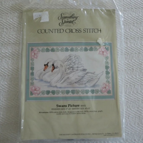 1984 Sealed CANDAMAR SWANS PICTURE Counted Cross Stitch Kit X 2 - Picture 3 of 4
